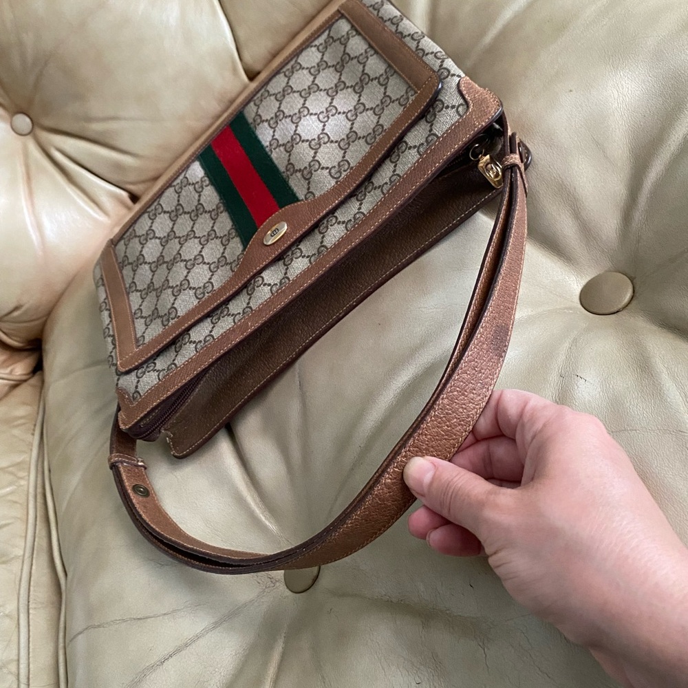 Gucci 3-Compartment COA Shoulder Bag Adjustable Strap GG Web Stripe Vintage - Picture 8 of 16